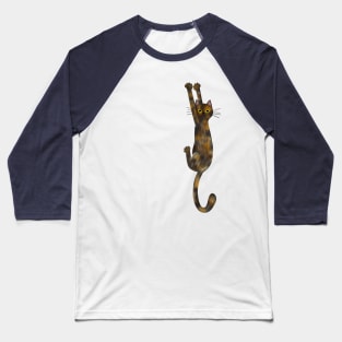 Tortoise Shell Cat Hanging On with Claws Tortie Cat Baseball T-Shirt